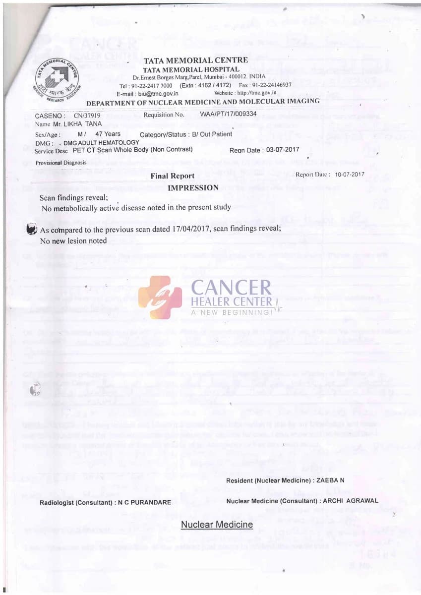 Peripheral T-Cell Lymphoma of the Tongue Case Study: No Metabolically Active Disease on Follow-Up PET-CT — medical report 2