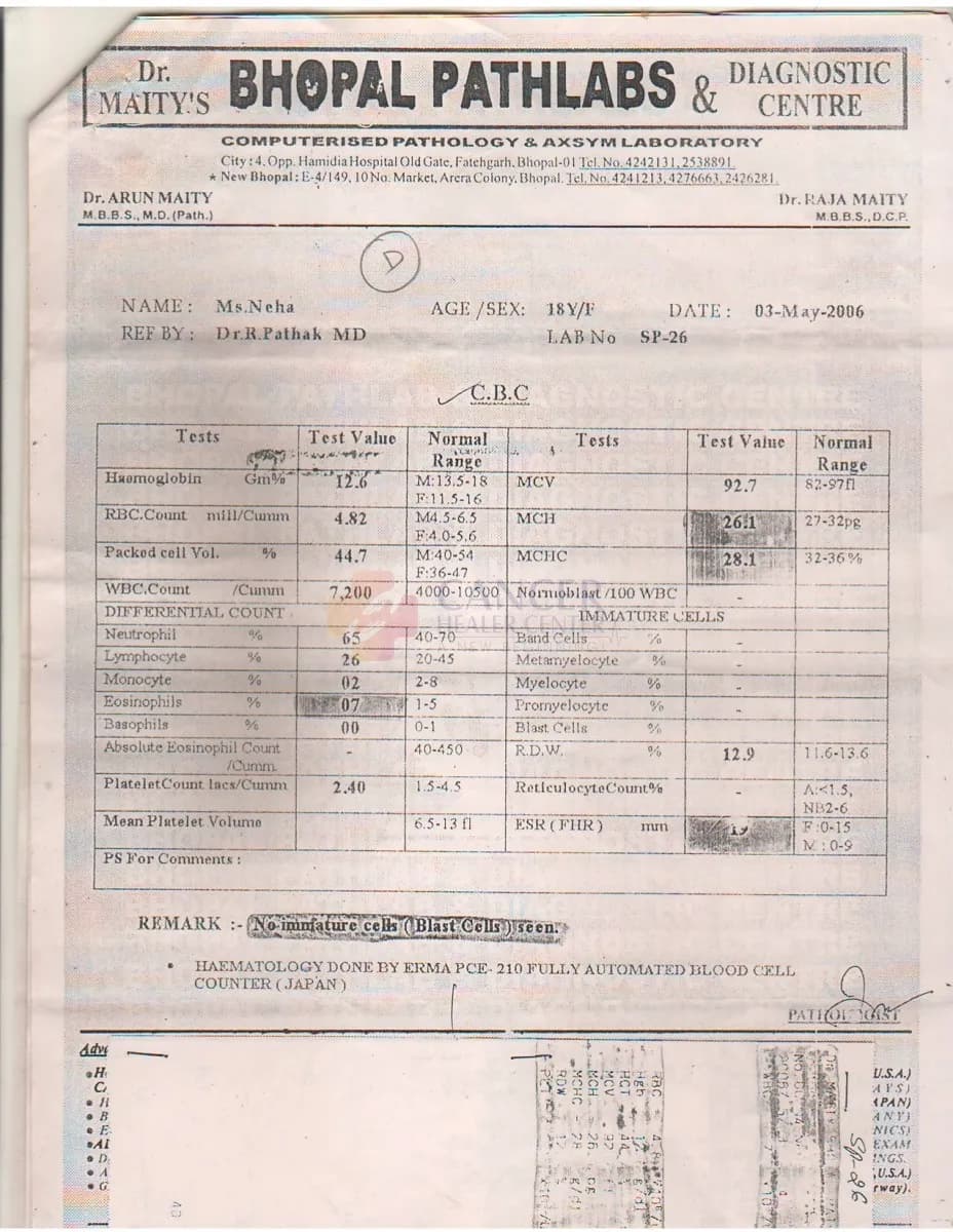 Acute Myeloid Leukemia (AML) Case Study: Complete Hematological Recovery Documented on Blood Profiles — medical report 3