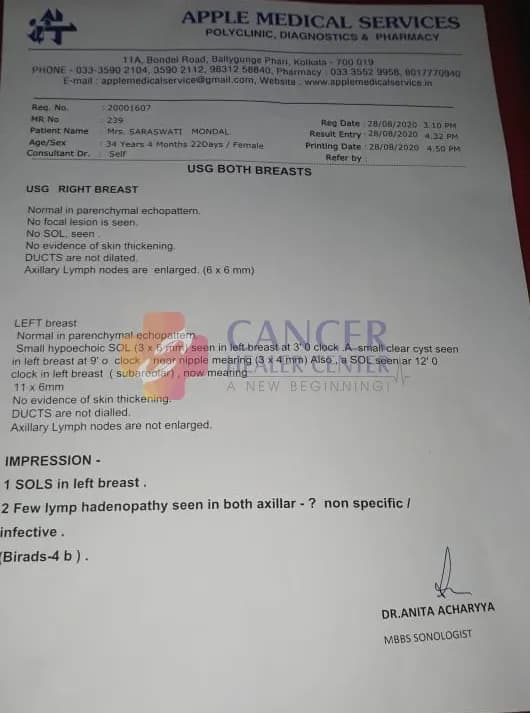 Breast Carcinoma (DCIS / Invasive Lesion) — Structural Stabilization and Tumor Control Documented Across Ultrasonography and Histopathology — medical report 4