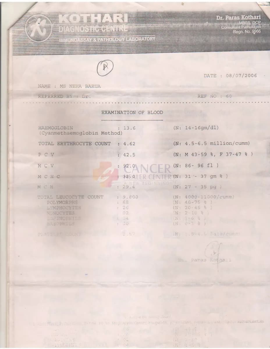 Acute Myeloid Leukemia (AML) Case Study: Complete Hematological Recovery Documented on Blood Profiles — medical report 5