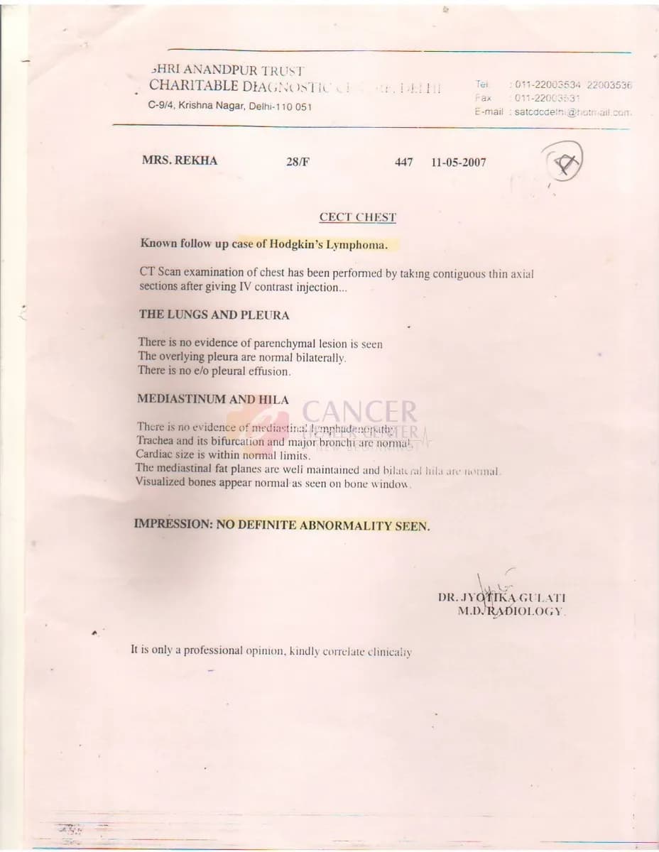 Hodgkin’s Lymphoma — Significant Reduction in Abdominal Lymphadenopathy and Sustained Complete Remission Across Serial CT Scans — medical report 6